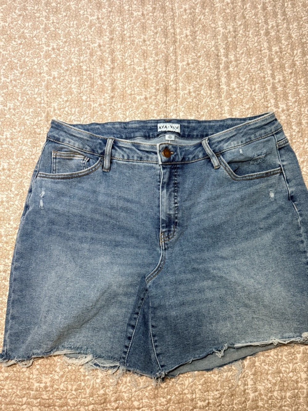 Ava & Viv Light Blue Denim Skirt-Shorts with Frayed Hem